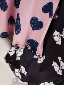 2件套少女简约优雅睫毛印花圆领短袖睡衣休闲家居服套装 - 彩色 - 查看 7