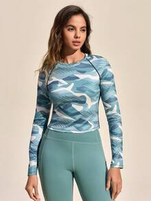 Exploreva Women's Outdoor Camouflage Print Elastic Long Sleeve T-Shirt - Multicolor - View 4