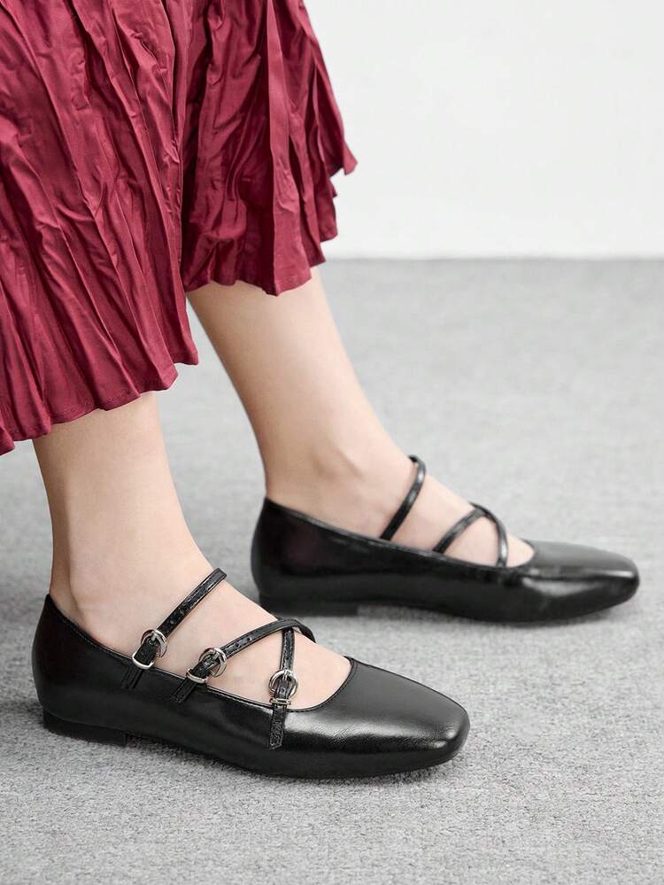 CUCCOO BIZCHIC Women's Square Toe Criss-Cross Strap Design Flat Loafers Spring Shoes