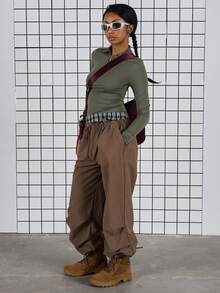 COUREZ Long Sleeve Quarter Zip Top / Y2K Spring Clothes For Women Cute Green Tops Going Out Back To School Outfits Summer Tops Summer Outfits - Army Green - View 4