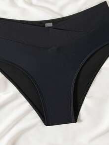 Swim Vcay 女士夏季新款纯色度假风单肩抹胸交叉前开比基尼套装 - 黑色 - 查看 5