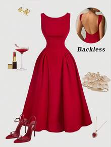 SHEIN MOD 女士露背红色连衣裙，适合情人节、约会、派对等场合 - 紅色 - 查看 3