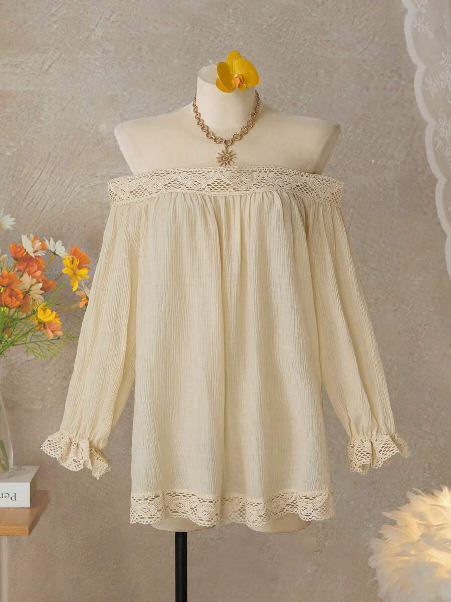 Swim Vcay Women's Solid Color Minimalist Off-Shoulder Cover-Up - Apricot - View 1