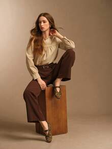 Rosivie Women Casual Versatile Commute Leopard Print Buckle Flats - Brown - View 2