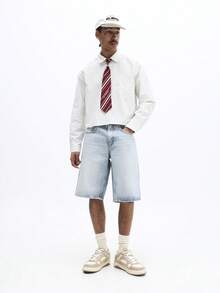 SUMWON 修身长袖条纹衬衫，配可拆卸领带，商务休闲办公装 - 彩色 - 查看 3