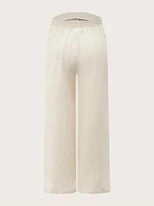 Modmama Maternity Solid Color Tie Waist Wide Leg Loose Casual Pants - Multicolor - View 12