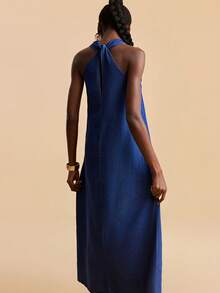 Travachic 女士时尚V领牛仔连衣裙，夏季 - 中等水洗藍 - 查看 2