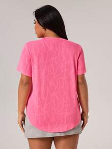 Rhythm Era 女士极简图案圆领短袖T恤 - 玫紅色 - 查看 2