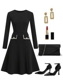 Ellevyn Elegant Commuter Dress, Suitable For Office Wear - Black - View 6