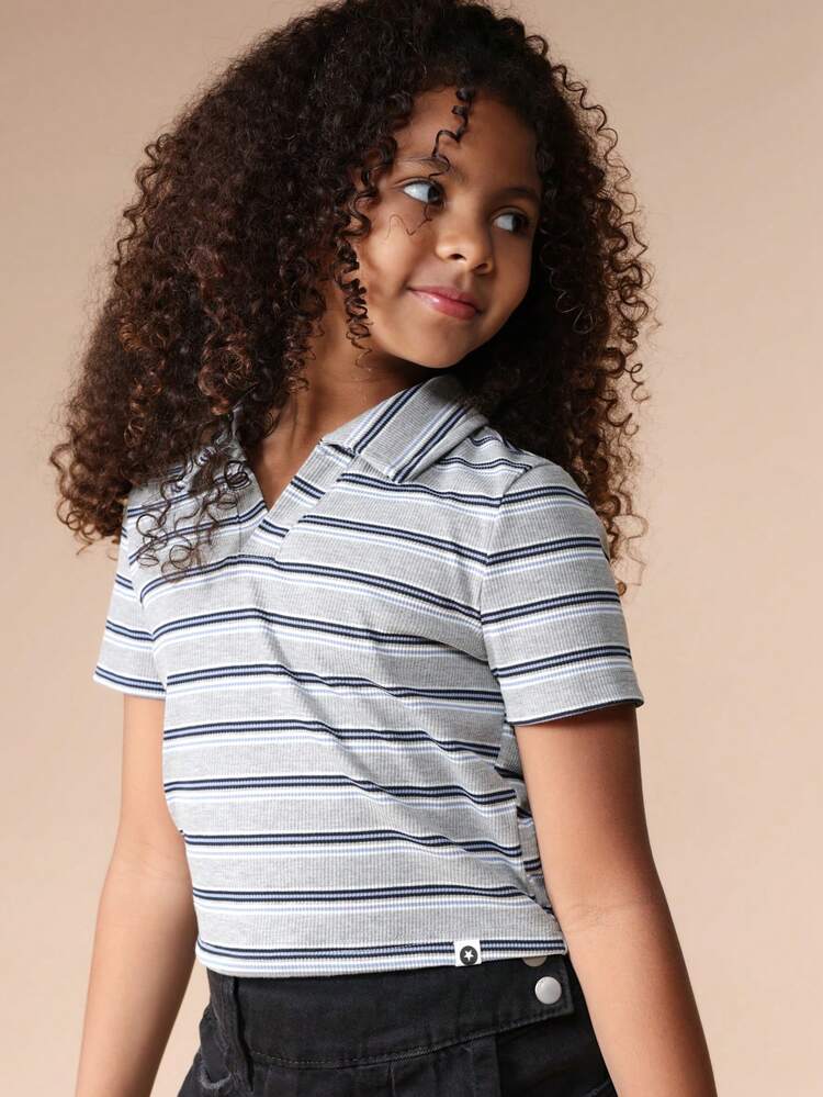 Striped Collared Polo With Short Sleeves