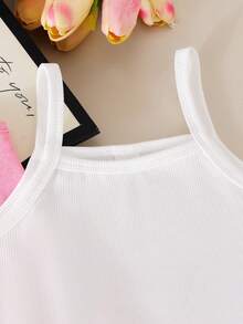 3件套女童（小号）粉色珍珠纽扣无袖针织开衫、吊带背心和短裤套装，儿童夏季时尚通勤优雅套装 - 粉色 - 查看 3