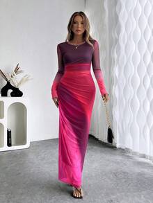 Rafferiza Women's Tie-Dye Pleated Dress Maxi Women Outfit - Burgundy - View 4