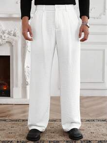 Core Aspect 男士纯色口袋纽扣休闲百搭通勤阔腿裤 - 白色 - 查看 5