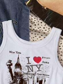 Glimmora Camiseta de tirantes ajustada de cuello redondo con estampado de la Estatua de la Libertad para mujer - Multicolor - Ver 3