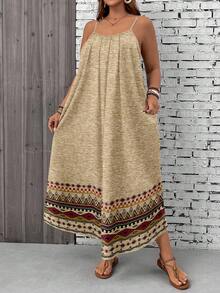 EMERY ROSE Plus Size Women Bohemian Textured Floral Print Sleeveless Dress - Multicolor - View 4
