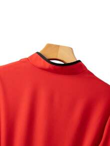 SHEIN Franclia Đầm đỏ Franclia - Đầm chữ A tay xòe thanh lịch với cúc cài trang trí, thắt eo, phù hợp cho đi làm, công sở, hẹn hò lãng mạn kiểu Pháp, dự tiệc, Giáng sinh, tay dài. - Đỏ - Xem 5