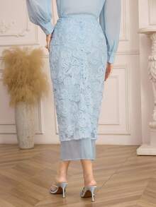 Modelyn Fashionable New Embroidered Romantic Light Blue Women's Skirt - Baby Blue - View 2