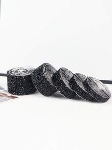 1Roll Self-Adhesive Rhinestone Tape 1 Roll Sparkling Crystal Diamond Ribbon For DIY Furniture Mirror Photo Frame Car Phone Decoration, Bling Strips For Wedding Birthday Craft Party Decor - Black - View 10