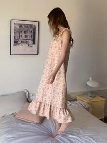 DAZY Đầm casual in hoa xếp nếp cho bé gái tuổi teen, thích hợp mặc ở nhà vào mùa xuân và lễ Phục sinh. - Hồng - Xem 7