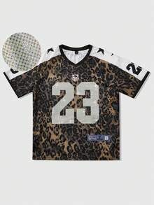 ROMWE MEN Prep Men's Street Graphic, Vintage Number & Leopard Print Short Sleeve T-Shirt - Multicolor - View 6