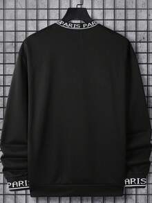Manfinity Homme 男士撞色印花圆领长袖卫衣 男士圆领卫衣 男士图案卫衣 4XL 圆领卫衣 黑色卫衣 复古风格，适合日常休闲、周末旅行、户外活动、探险旅行、轻松的工作环境或半正式场合，也是送给男友/丈夫、周年纪念日或圣诞节的理想礼物。男士圆领卫衣 黑色图案卫衣 男士卫衣 男士黑色卫衣 - 黑色 - 查看 2
