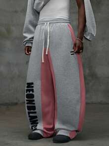 NEON BLANC Quần nỉ giữ nhiệt dáng rộng phối màu dành cho nam | Quần jogger mùa đông phối màu hồng xám - Xám - Xem 3