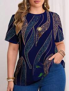 INAWLY Áo thun cổ tròn cỡ lớn cho nữ, thời trang cho mùa hè - Nhiều màu - Xem 1