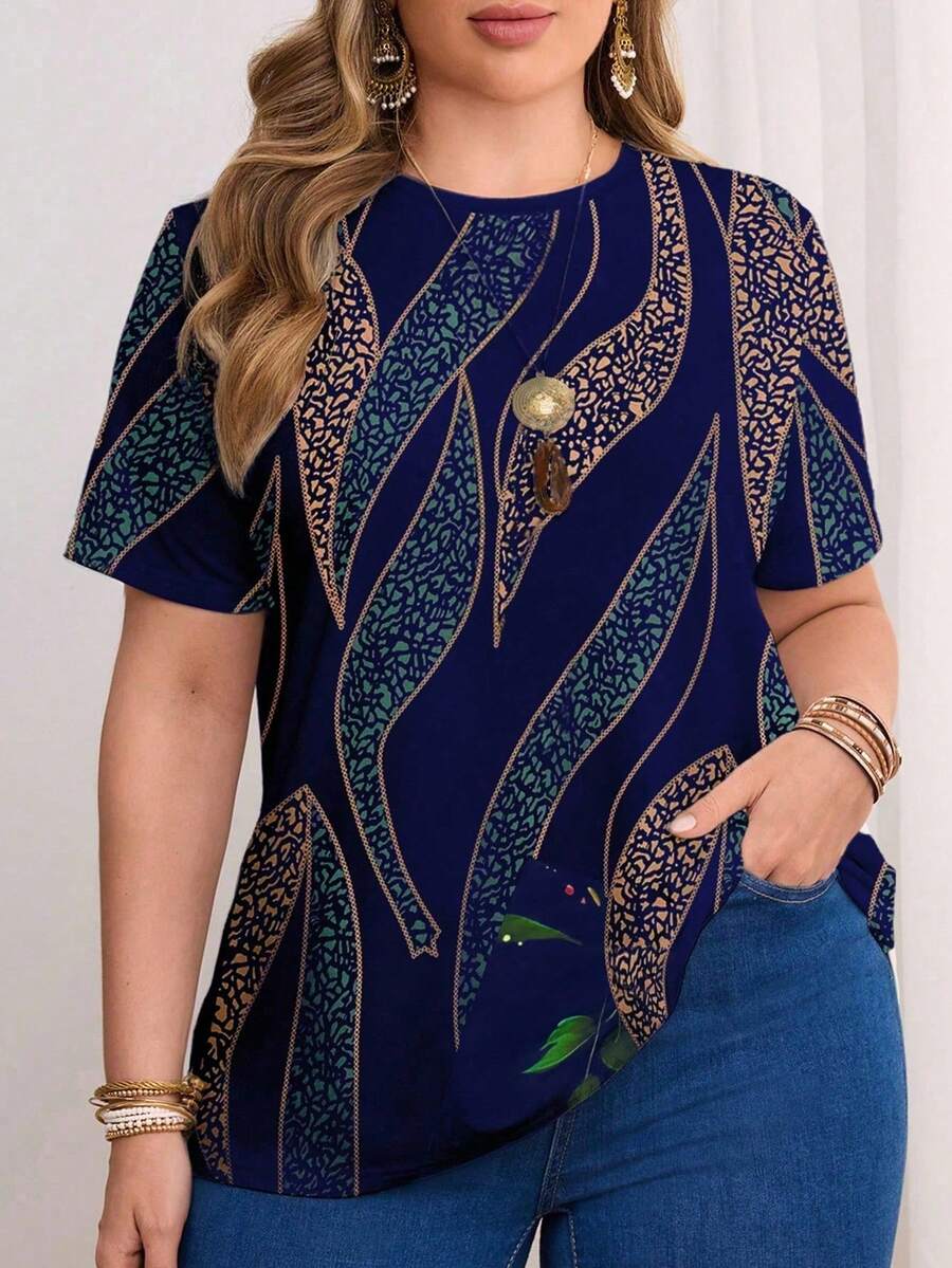 INAWLY Áo thun cổ tròn cỡ lớn cho nữ, thời trang cho mùa hè - Nhiều màu - Xem 1