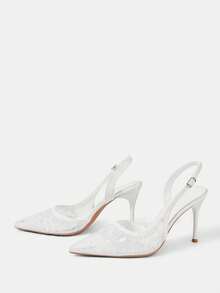 CUCCOO HITCHD Women Shoes Pointed Thin Heel White Mesh Lace Simple Back Lift Women's Slingback Shoes Wedding Party Banquet Simple Fashion Sexy Women's High Heel Shoes Women's Shoes - White - View 3