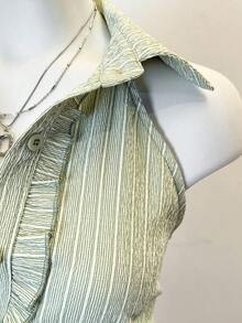 SHEIN Jeanoir Striped Fitted Ruffle Hem Casual Summer Shirt - Multicolor - View 4