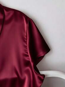 GlowEve Women's Satin Ruched Waist Blouse - Burgundy - View 3