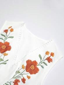 Breezaya Váy họa tiết hoa, phong cách cổ điển giản dị, phù hợp cho kỳ nghỉ biển và mặc hàng ngày, váy cổ chữ V sâu gợi cảm dành cho nữ, phong cách đường phố retro mùa xuân/hè, váy hoa thanh lịch và thời trang dành cho phụ nữ sành điệu. - trắng - Xem 5