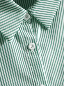 Rusticease 大码冬季女式休闲条纹灯笼袖衬衫，夏季，度假 - 綠色 - 查看 6