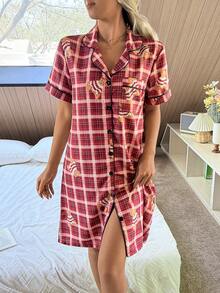 Napfluff 泡泡褶皱格子熊领衬衫睡衣 - 棕色 - 查看 6