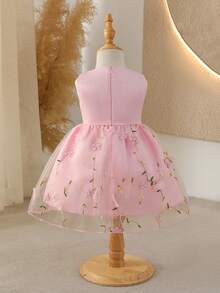 SHEIN Glamorique Kids Baby Girl Flower Bridesmaid Dress, Wedding, Flower Girl ,Elegant,Birthday Party, - Pink - View 2