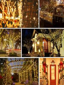 1PC 20/50/100/200LED Outdoor Solar String Light, 8 Lighting Modes, Warm White/White/Color/Purple Light, IP65 Waterproof Fairy Light, Suitable For Gardens, Trees, Courtyards, Festivals, Parties, Camping Fences, Houses, Suitable For All Seasons, Indoor/Outdoor Decoration String Light - بني فاتح - مشاهدة 7