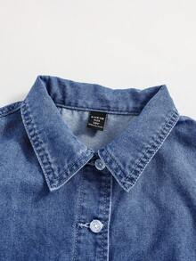 SHEIN Conjunto informal y cómodo de denim para vacaciones de primavera/verano para niñas preadolescentes - Azul lavado oscuro - Ver 3