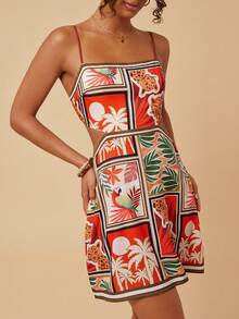 Travachic 女士度假虎纹镂空腰带迷你连衣裙，度假风，编织印花，休闲夏季度假装扮，波西米亚海滩度假装扮，波西米亚时尚，乡村音乐会装扮，节日庆典装扮，女士海滩装扮，女士夏季装扮，复古风格女士装扮，毕业装扮，夏季阳光连衣裙，女士生日礼服，波西米亚风服饰 - 彩色 - 查看 1