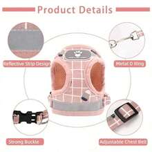 猫咪胸背带牵引绳套装，透气网眼宠物背心式胸背带，带反光条，可调节穿脱式胸背带，适合小型猫咪（粉色），猫咪弹簧玩具，带铃铛的猫项圈。 - 淺粉色 - 查看 2