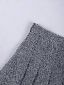 Franclia Plus Size Women's New Winter & Spring Wool Blend Jacket & Pleated Skirt 2 Piece Set, Elegant Romantic Outfit For Business Casual Wear Work Clothes Women Set Skirt Suit Grey Two Piece Set Blazer Skirt Set Tweed Two Piece Set - Dark Grey - View 10