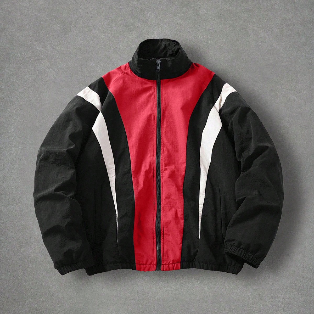 Chaqueta casual de manga larga con cremallera y cuello alto de color contrastante para hombre
