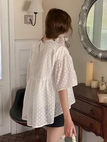 DAZY Teen Girls Plain Textured Short Sleeve Shirt - White - View 2