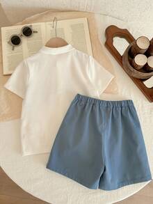 2件套男童针织几何图案休闲T恤和短裤套装 - 彩色 - 查看 2