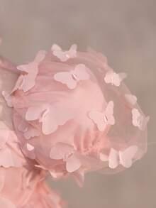 SHEIN 优雅可爱的粉色蝴蝶网纱短袖女婴连衣裙