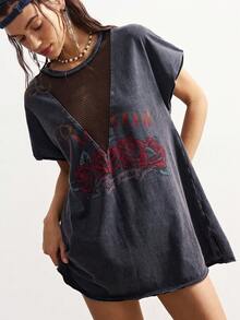 Bohemela Casual Solid Color Knit Round Neck Short Sleeve Loose Washed Women Mini Dress - Black - View 4