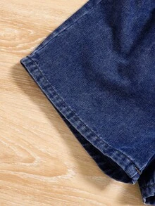 SHEIN Tween Girl Denim Sleeveless Jacket + White Camisole + Blue Denim Shorts 3-Piece Set - Dark Wash - View 4