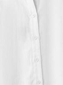 Franclia 女士纯色前开襟休闲长袖衬衫 - 白色 - 查看 5