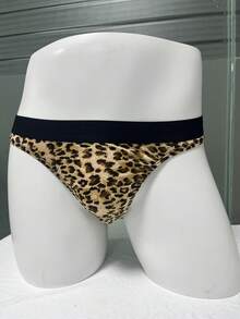 WENEZON Men's Sexy Leopard Print Contrast Tape Waist Briefs - Khaki - View 4