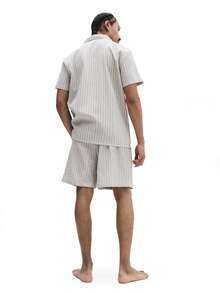 SUMWON Striped Button Front Pajama Set Short Sleeve Shirt With Matching Shorts Sleep Set Classic Relaxed Fit Sleepwear Summer Comfort 2 Pcs Nightwear - Khaki - View 8