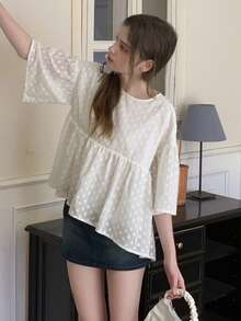 DAZY Teen Girls Plain Textured Short Sleeve Shirt - White - View 6